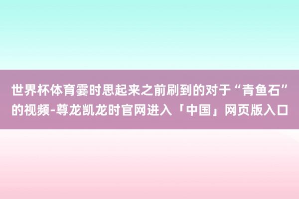 世界杯体育霎时思起来之前刷到的对于“青鱼石”的视频-尊龙凯龙时官网进入「中国」网页版入口