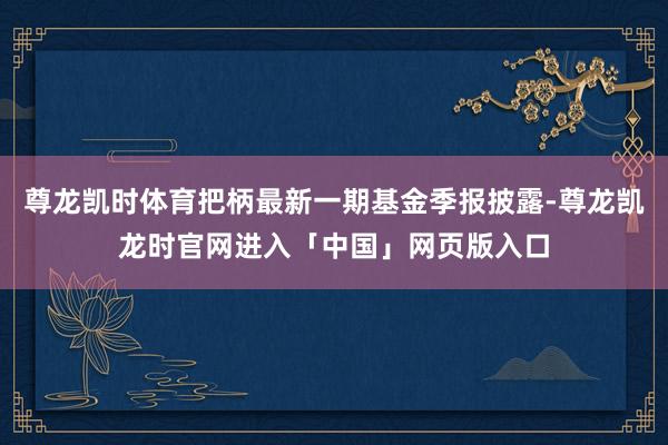 尊龙凯时体育把柄最新一期基金季报披露-尊龙凯龙时官网进入「中国」网页版入口