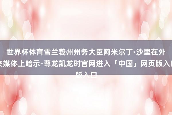 世界杯体育雪兰莪州州务大臣阿米尔丁·沙里在外交媒体上暗示-尊龙凯龙时官网进入「中国」网页版入口