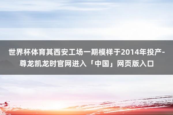 世界杯体育其西安工场一期模样于2014年投产-尊龙凯龙时官网进入「中国」网页版入口