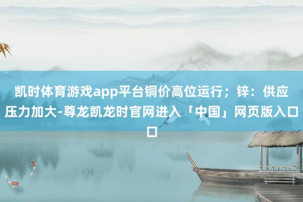 凯时体育游戏app平台铜价高位运行；锌：供应压力加大-尊龙凯龙时官网进入「中国」网页版入口